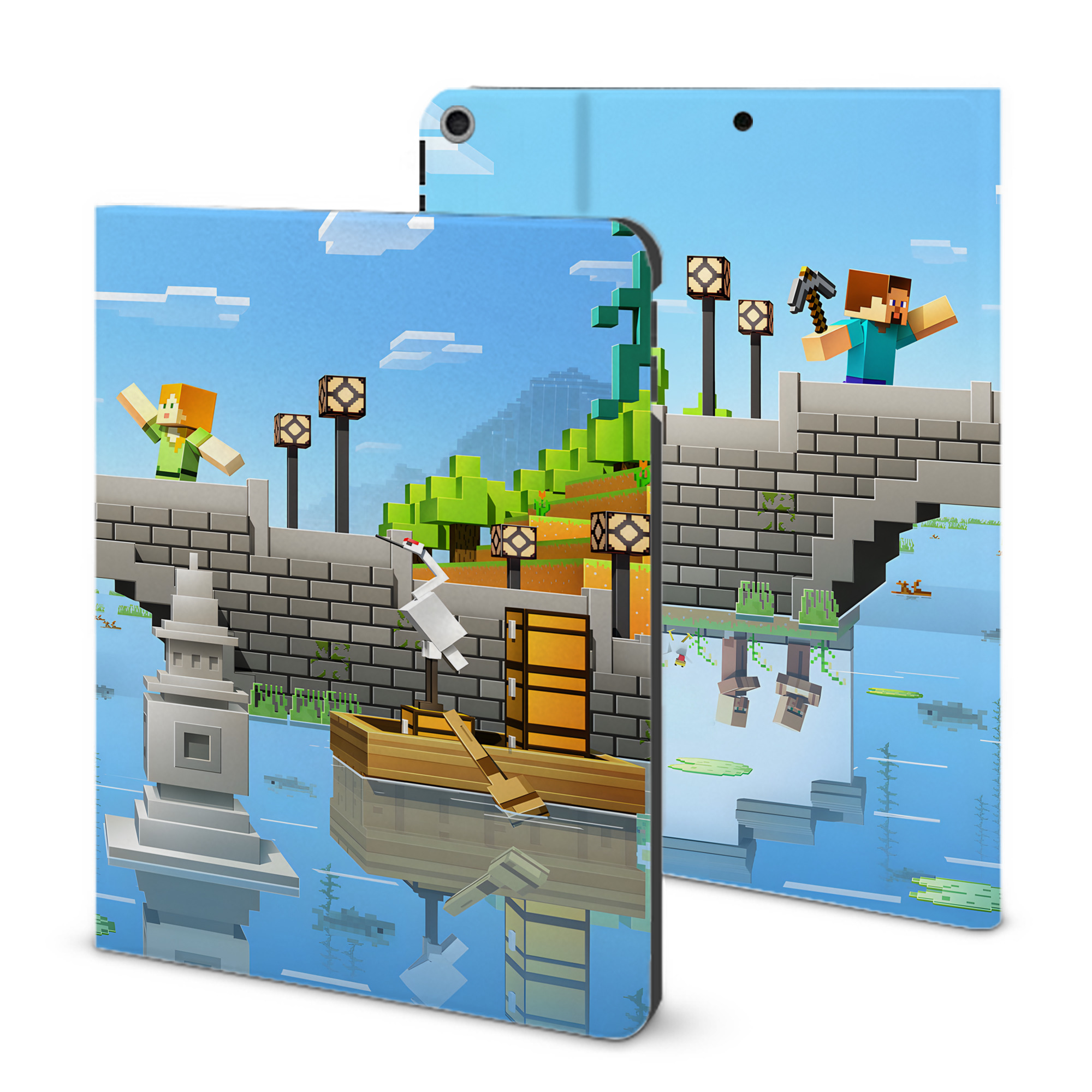 （画像用） マインクラフト ブロックの世界 Minecraft MC Block world IPad ケース ブック型 PUレザー TPU 耐衝撃 軽量 薄型 ペン収納なし 全面保護 IPad 各モデル対応